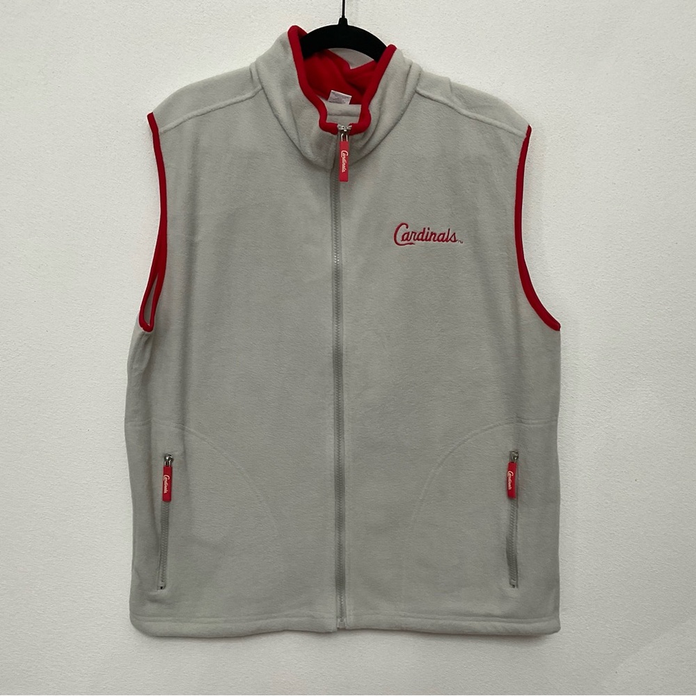 Cardinals Grey Fleece Zip Up Vest with Red Trim and Embroidered Logo Size XL